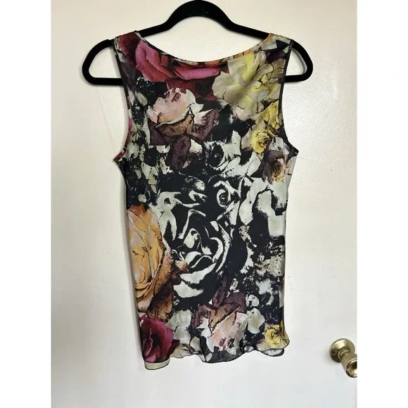 Spense Woman's Cowl Neck tank Romantic Dark Whimsical Satin Dark Floral‎ M - Picture 9 of 9
